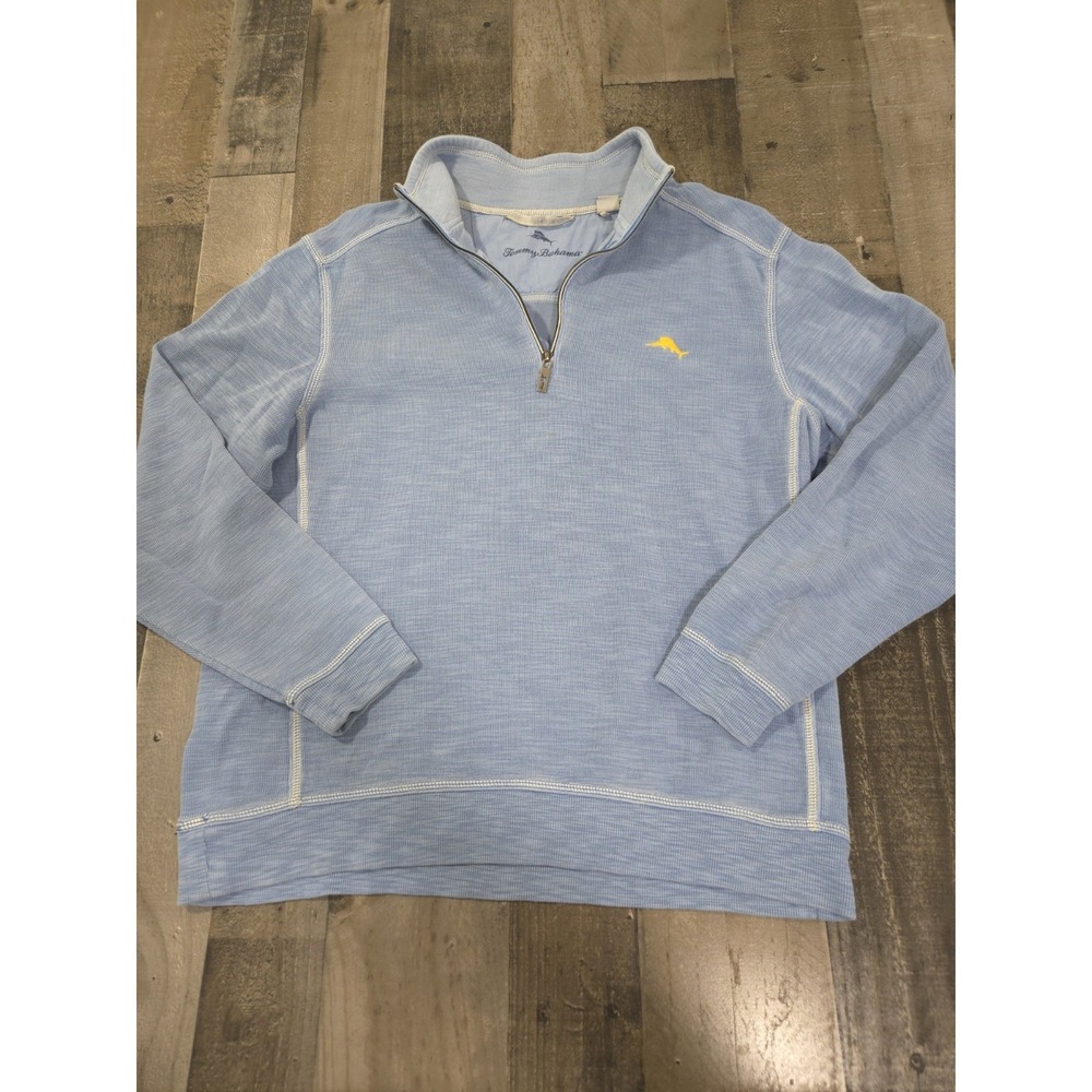 Tommy Bahama Men's Blue 1/4 Zip Mock Neck‎ Sweatshirt Embroidered Logo M